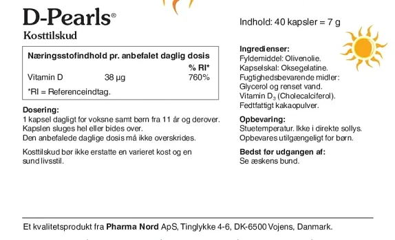 D-Pearls Stærk D-Vitamin 38 mcg 40 kapsler