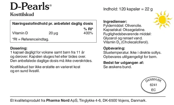 D-Pearls D-vitamin 20 mcg 120 kapsler