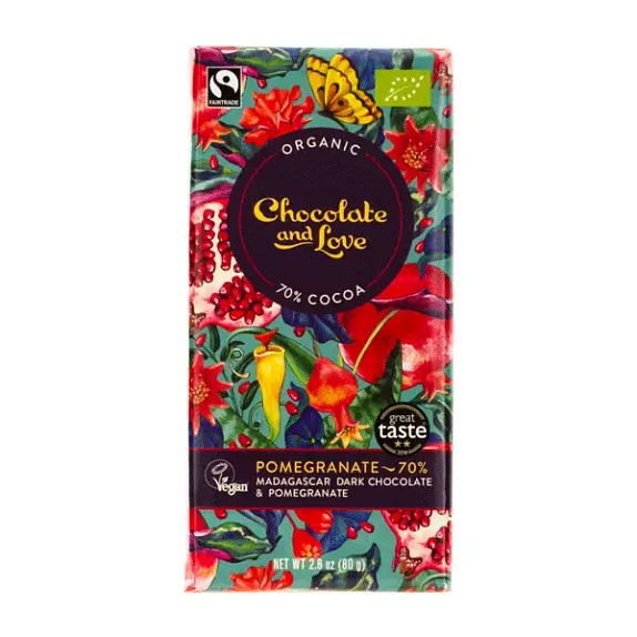 Chokolade Pomegranate 70 % 80 g økologisk