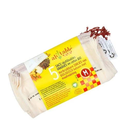 Grøntsagsposer i øko bomuld str. M 5 stk