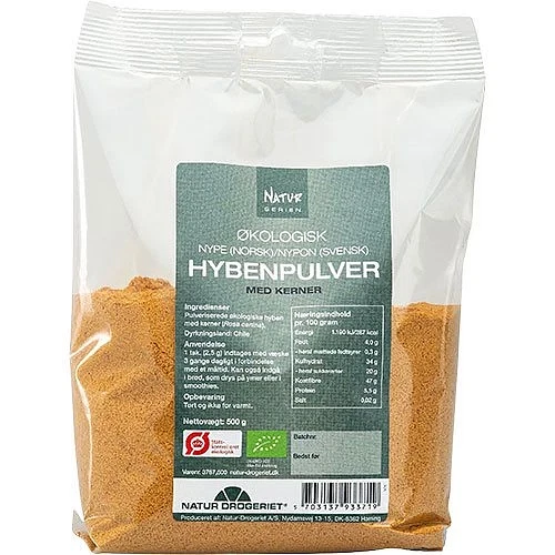 Hybenpulver fint med kerner 500 g økologisk