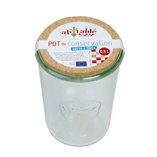 Opbevaringsglas m. kork låg 0,9 L