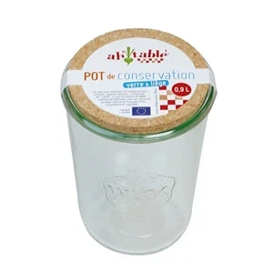 Opbevaringsglas m. kork låg 0,9 L