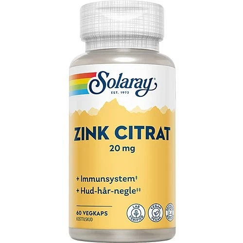 Zink Citrat 20 mg Solaray 60 vegetabilske kapsler