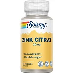 Zink Citrat 20 mg Solaray 60 vegetabilske kapsler